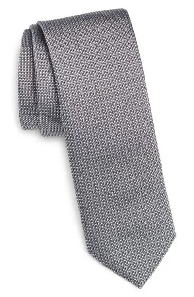 Hugo Boss Boss Geometric Pattern Silk Tie In Medium Grey