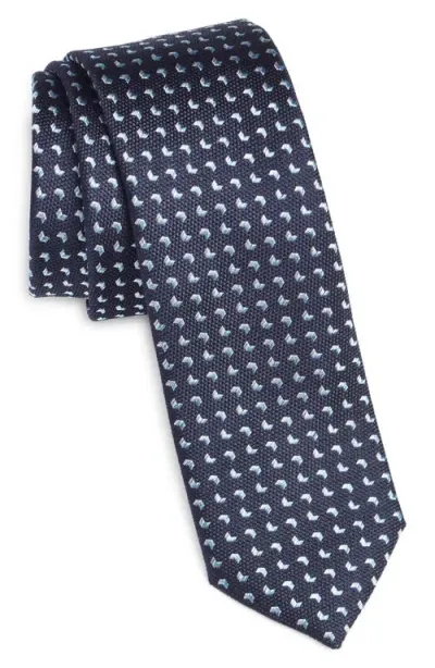 Hugo Boss Boss Geometric Pattern Silk Tie In Navy