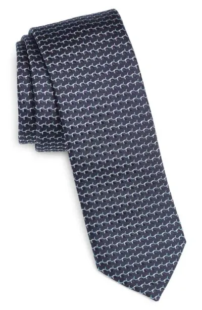 Hugo Boss Boss Geometric Pattern Silk Tie In Navy