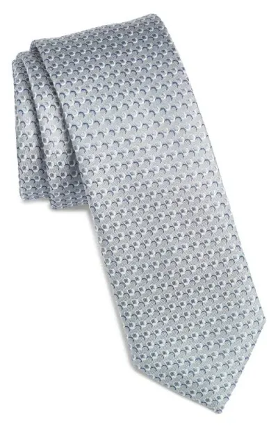 Hugo Boss Boss Geometric Pattern Silk Tie In Silver