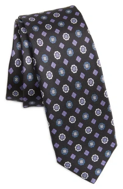 Hugo Boss Boss Geometric Silk Tie In Dark Blue