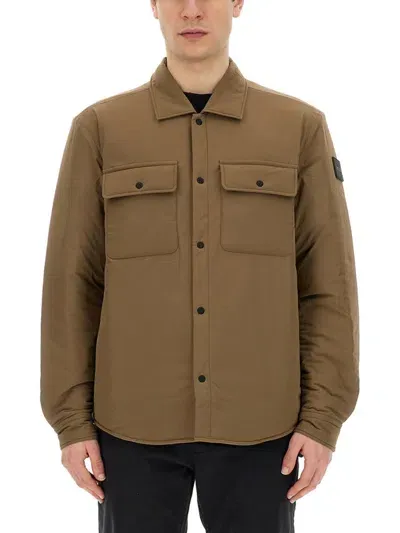 Hugo Boss Boss  Curved Hem Padded Shirt Jacket In Brown