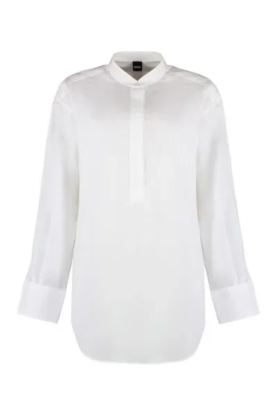 Hugo Boss Boss  Easy Iron Poplin Relaxed Fit Blouse In White