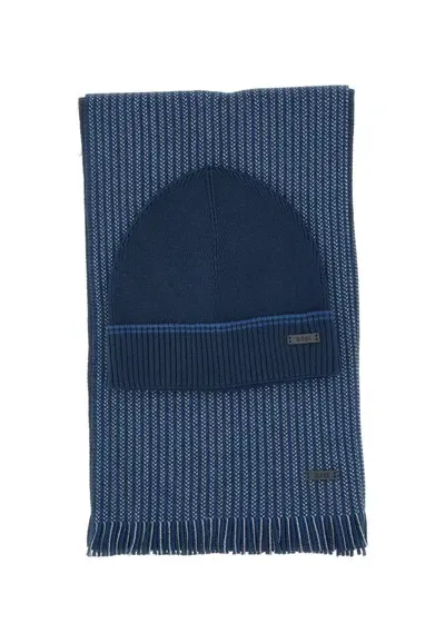 Hugo Boss Ernesto Mens Scarf And Beanie Set In Dark Blue 404