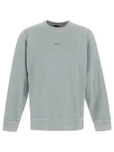 Hugo Boss Boss  Logo Embroidered Crewneck Sweatshirt In Blue