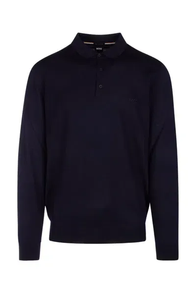 Hugo Boss Fine-knit Polo Jumper In Blue