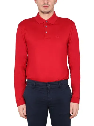 Hugo Boss Boss  Logo Embroidered Polo Shirt In Red