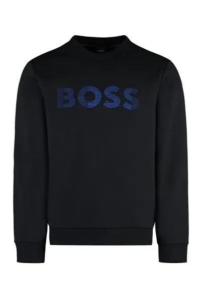 Hugo Boss Boss  Logo Printed Crewneck Sweatshirt In Black