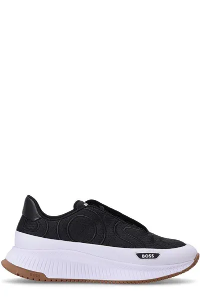 Hugo Boss Ttnm Evo Runn Logo-embroidered Sneakers In Black