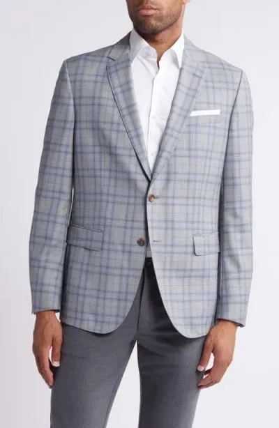 Hugo Boss Boss Hutson Plaid Virgin Wool Blazer In Silver