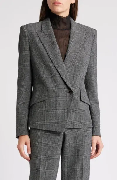 Hugo Boss Boss Jarinara Wrap Front One-button Blazer In Charcoal Plaid