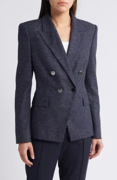 Hugo Boss Boss Jia Double Breasted Wool Blend Blazer In Sky Captain Mini Slub