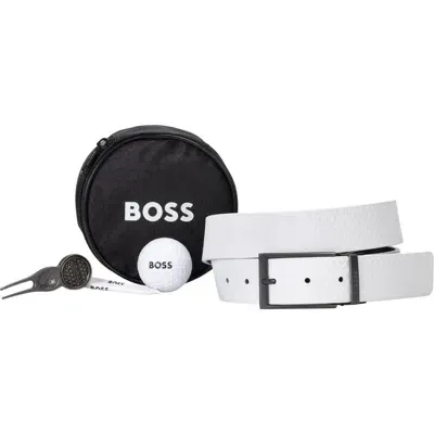 Hugo Boss Reversible Leather Belt, Golf Ball, Tee & Divot Fixer Gift Set In White