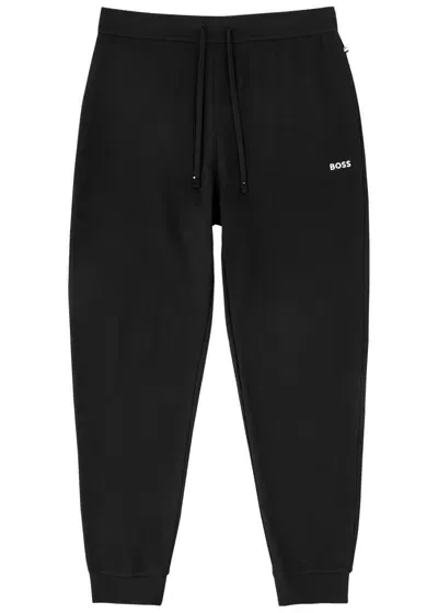 Hugo Boss Boss Logo Waffle-knit Cotton-blend Pyjama Trousers In Navy