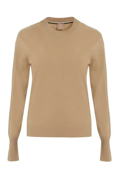 Hugo Boss Boss Long Sleeve Crew-neck Sweater In Brown