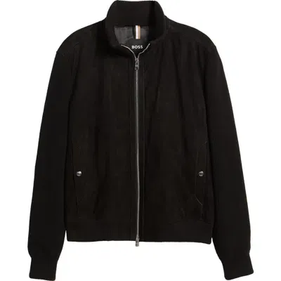 Hugo Boss Boss Mersey Mixed Media Bomber Jacket In Black