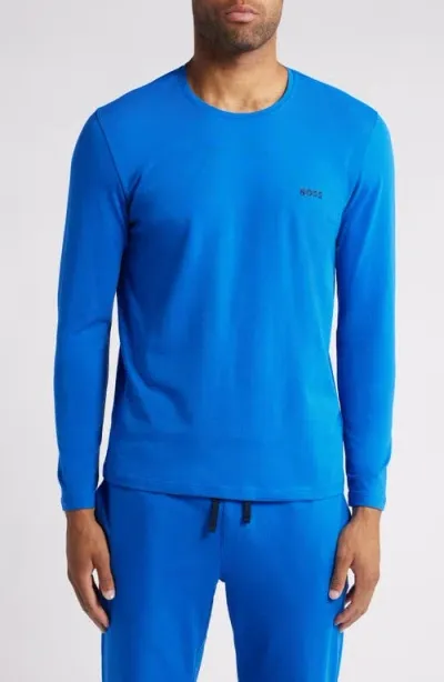 Hugo Boss Boss Mix Match Long Sleeves Pajama T-shirt In Bright Blue