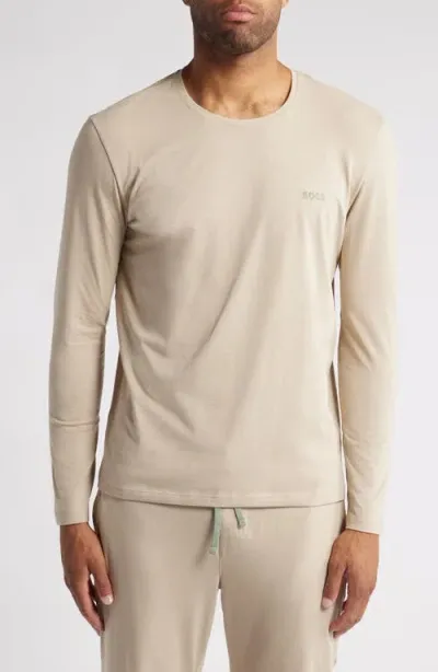 Hugo Boss Boss Mix Match Long Sleeves Pajama T-shirt In Light Beige