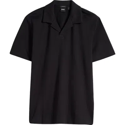 Hugo Boss Boss Pye Camp Collar Cotton Polo In Black