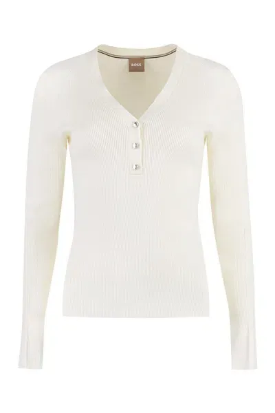 Hugo Boss Boss Ribbed Sweater In White