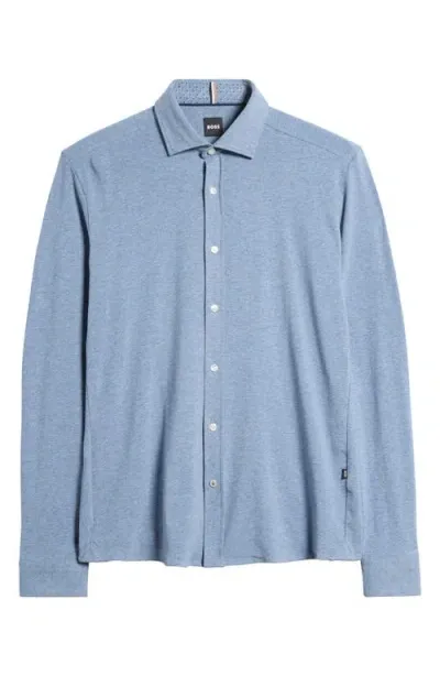 Hugo Boss Boss Roan Solid Stretch Cotton Button-up Shirt In Open Blue