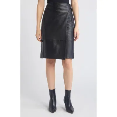 Hugo Boss Boss Setoya Paneled Leather Wrap Skirt In Black