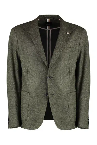 Hugo Boss Boss Single-breasted Two-button Jacket In Green