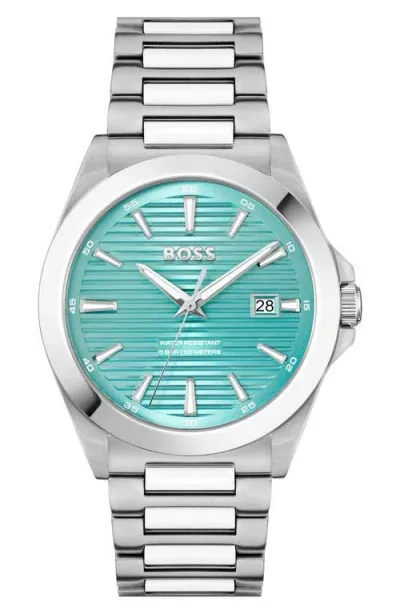 Hugo Boss Men's Strike Quartz Basic Calendar Stainless Steel Watch 41mm In Silver-tone