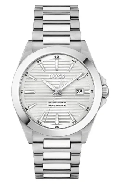 Hugo Boss Brushed-and-polished Stainless-steel Watch With Grooved Dial Men's Watches In Assorted-pre-pack