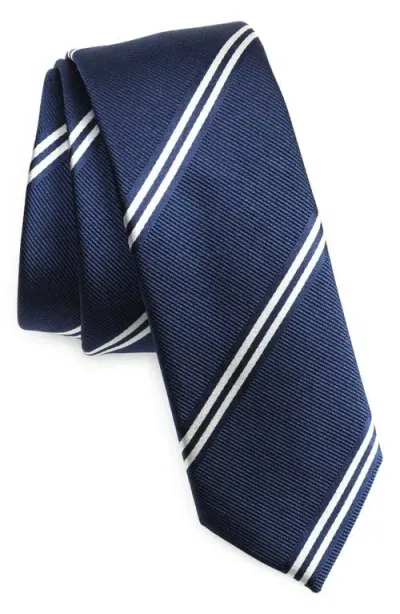 Hugo Boss Boss Stripe Silk Blend Tie In Bright Blue