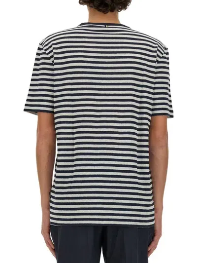 Hugo Boss Striped Cotton-linen T-shirt In Blue