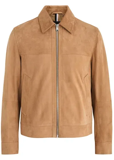 Hugo Boss Boss Suede Jacket In Beige