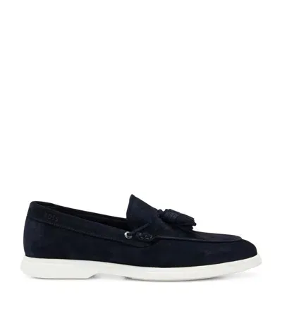 Hugo Boss Suede Slip-on Loafers With Tassel Trim In Dark Blue