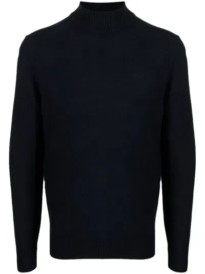 Hugo Boss Logo-embroidered High-neck Jumper In Blue