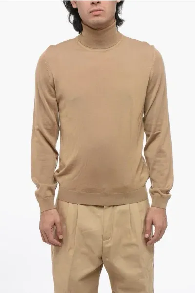 Hugo Boss Boss Virgin Wool Turtleneck Sweater In Brown