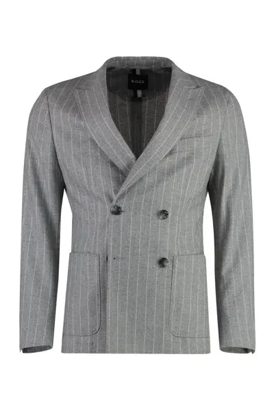 Hugo Boss Boss Wool Two-pieces Suit In Grey