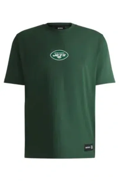 Hugo Boss Boss X Nfl Stretch-cotton T-shirt With Special Branding In Jets