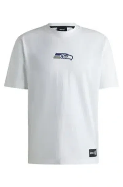 Hugo Boss Boss X Nfl Stretch-cotton T-shirt With Special Branding In Seahawks