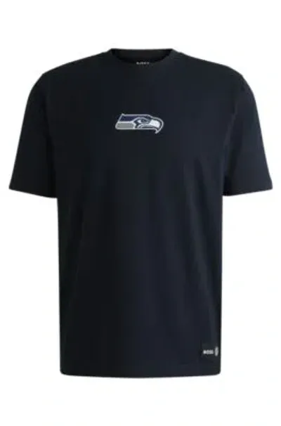 Hugo Boss Boss X Nfl Stretch-cotton T-shirt With Special Branding In Seahawks