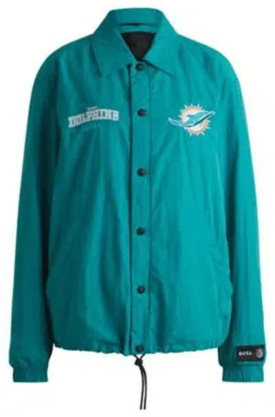 Hugo Boss Boss X Nfl Water-repellent Jacket With Embroidered Branding In Dolphins