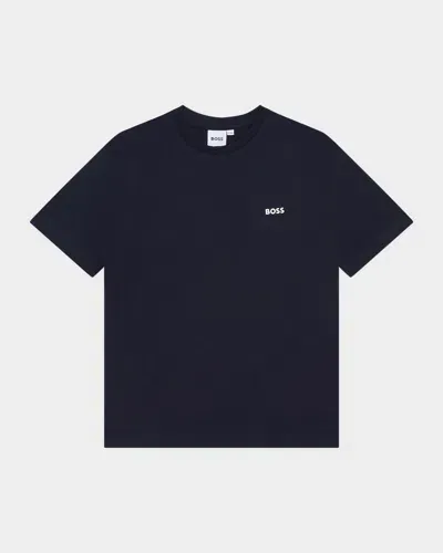 Hugo Boss Kids' Boy's Contrast Logo-print T-shirt In Navy