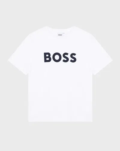 Hugo Boss Kids' Boy's Contrast Logo-print T-shirt In White