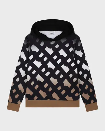 Hugo Boss Kids' Boy's Gradient Logo-print Hoodie In Black