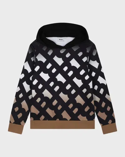 Hugo Boss Kids' Boy's Gradient Logo-print Hoodie In Black