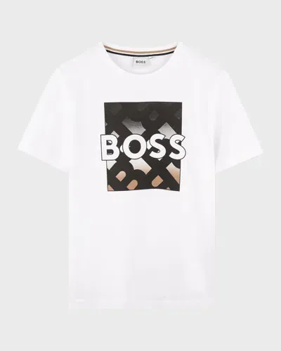 Hugo Boss Kids' Boy's Gradient Logo-print T-shirt In White