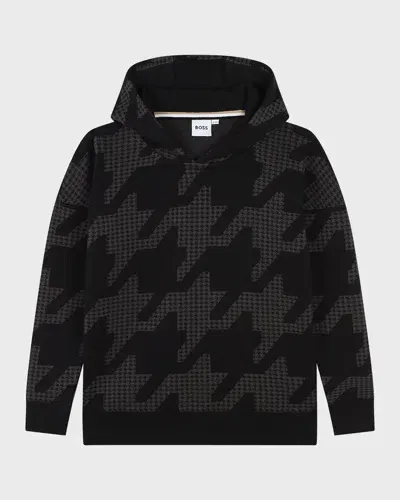 Hugo Boss Kids' Boy's Houndstooth-print Hoodie In Black