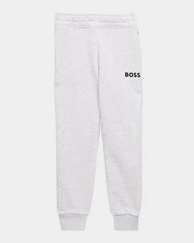 Hugo Boss Kids' Boy's Logo-print Fleece Joggers In Chine Grey