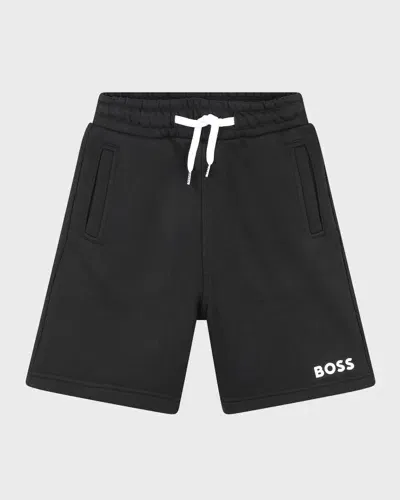 Hugo Boss Kids' Boy's Logo-print Jogger Shorts In Black