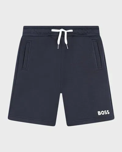 Hugo Boss Kids' Boy's Logo-print Jogger Shorts In Blue