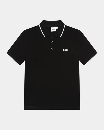 Hugo Boss Kids' Boy's Logo-print Polo Shirt In Black